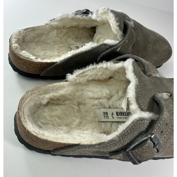 Birkenstock Boston Shearling Suede Clog Slip On Sandals Gray 38 Unisex L7 M5 - Picture 6 of 16